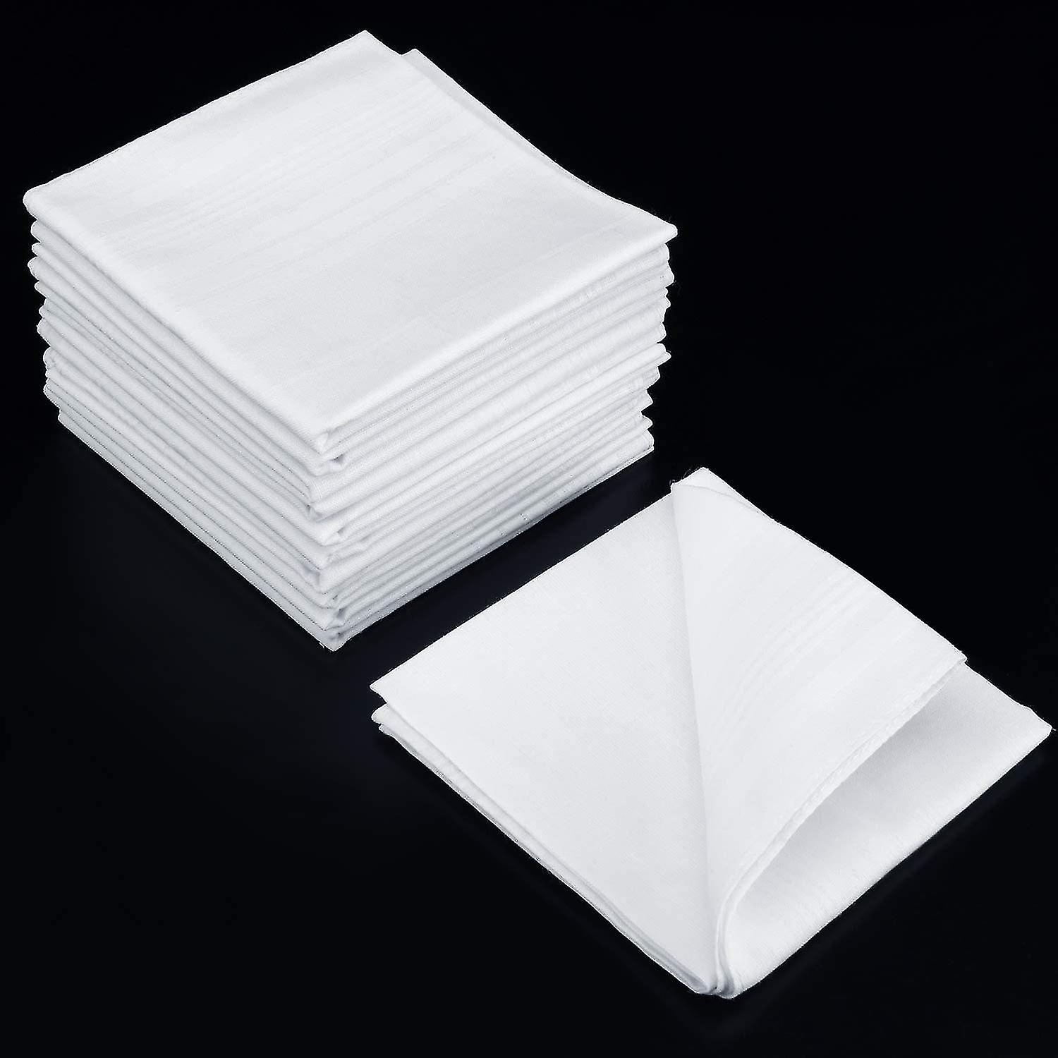 16 Pack Men's 100% Cotton Handkerchiefs – Large White Hankies – Classic Plain Style