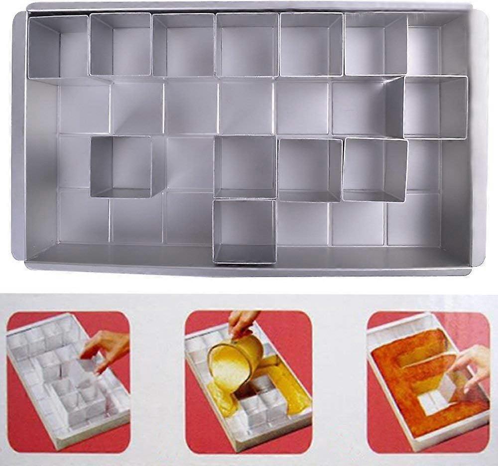Cake mould with 12 removable square blocks for freely mixing and matching birthday cakes with numbers and letters