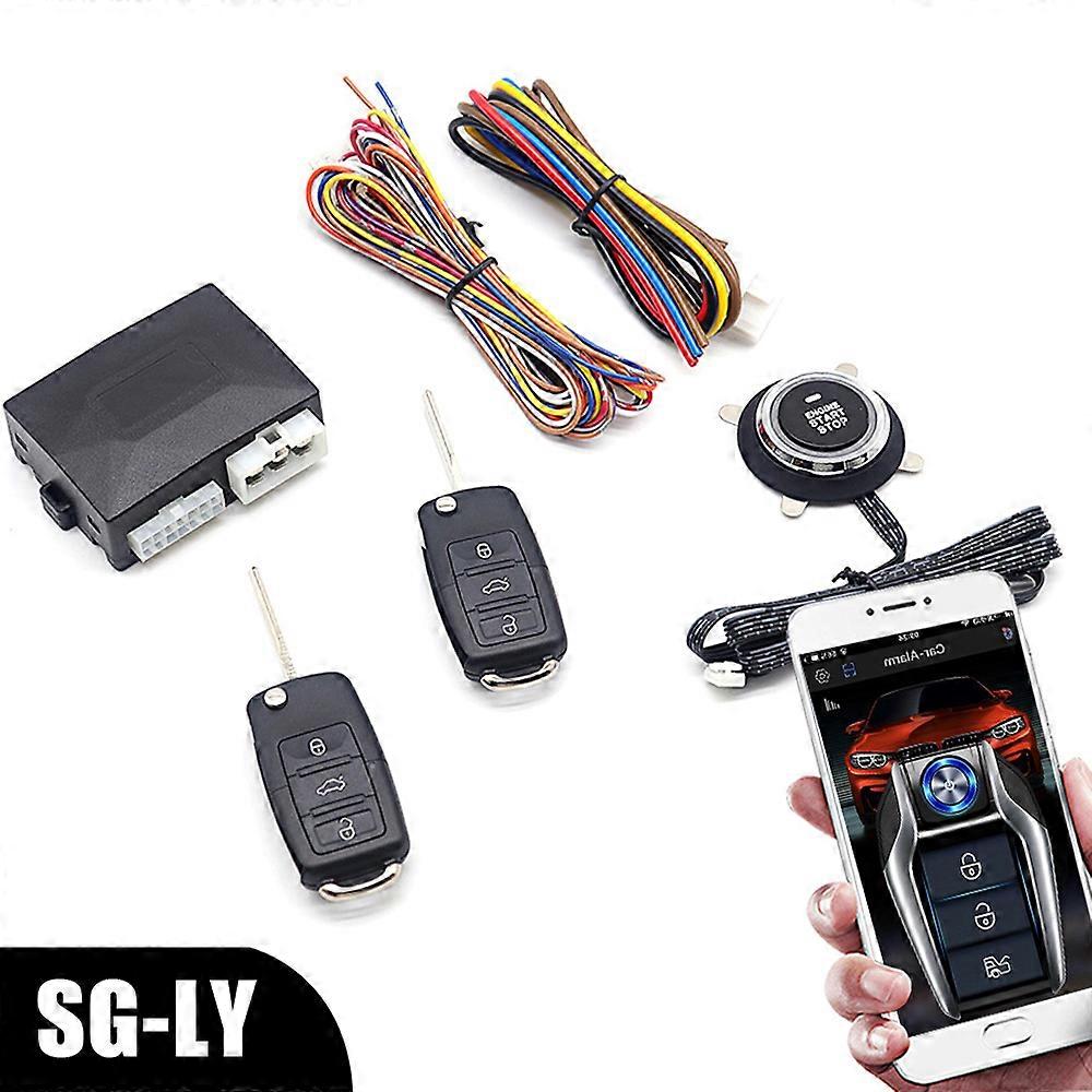 Startmotor Bilnyckelsystem Nyckelblad Larm Smart Bluetooth Autostart Set Auto Start Stopp Tryckknapp mindre Entry System Fjärrkontroll Kit Tillbehör