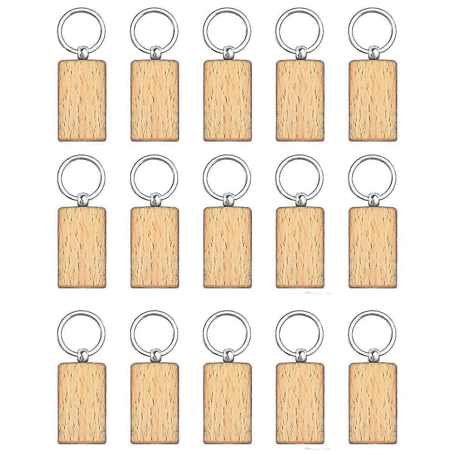 15 Pcs Wooden Key Ring Diy Rectangle Wood Key Ring Wooden Key Chain Natural Wooden Key Ring