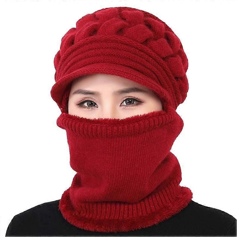 Women Winter Crochet Cap Warm Knit Hat Thicken Windproof Solid Color Ski Cap