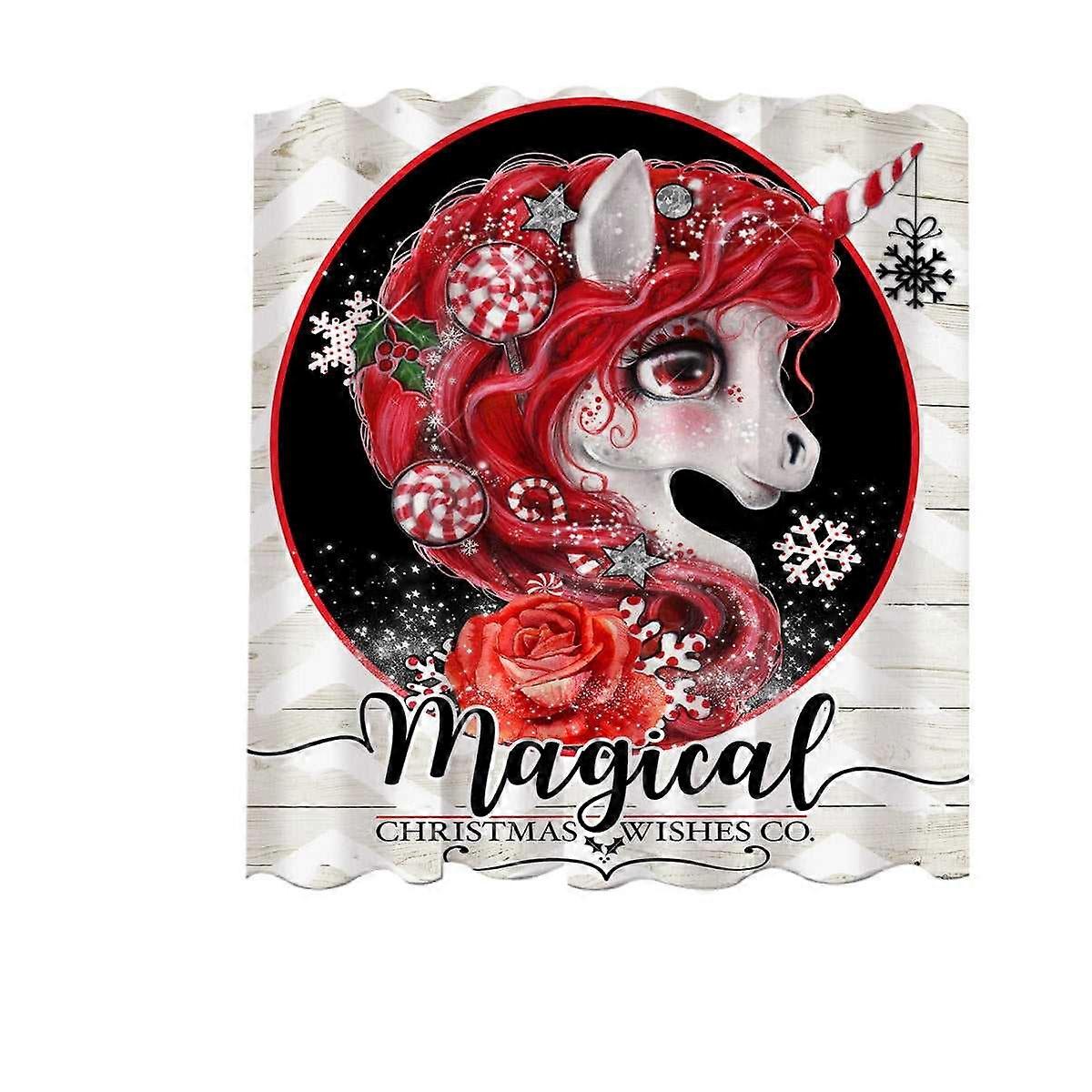 Fantasy Christmas Peppermint Unicorn Shower Curtain