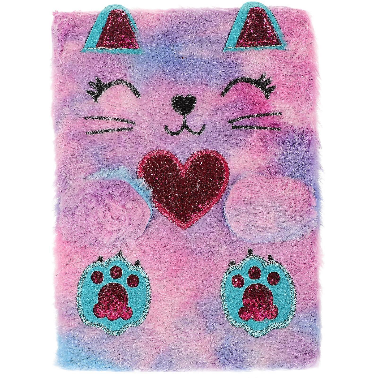 Fluffy Diary Notebook Decorative Cartoon Cat Notebook Portable Writing Book Daily Use Notepad