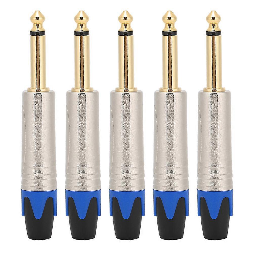 5pcs 6.35mm Single Track Microphone Audio Cable DIY Usage Welding Plug Connectorblue tail