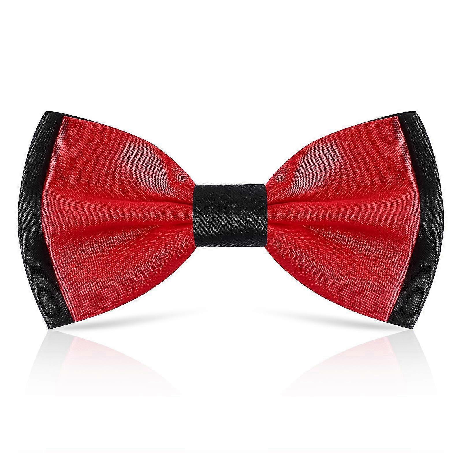 Mens Bow Tie,red And Double Pre-tied Bow Tie Adjable Formal Neck Bow Ties Satin Plain Bowtie For Wedding For Men And Boys