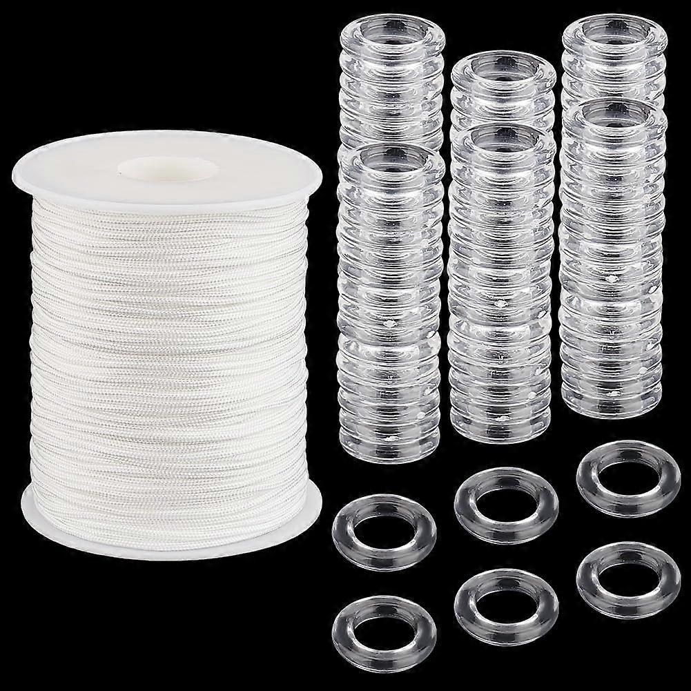 100 码罗马窗帘绳 100 件清洁盲环 2 毫米白色编织百叶帘绳尼龙升降遮阳帘绳窗帘绳套装，用于 DIY 窗帘和花园