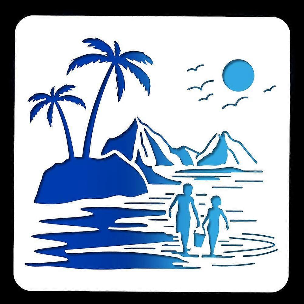 Sunset Beach Painting Stencils People Coconut Palm Seaside Pattern Wall Templates Art and Craft Stencils PET Reusable Templates for Wall Floor Wood Ca