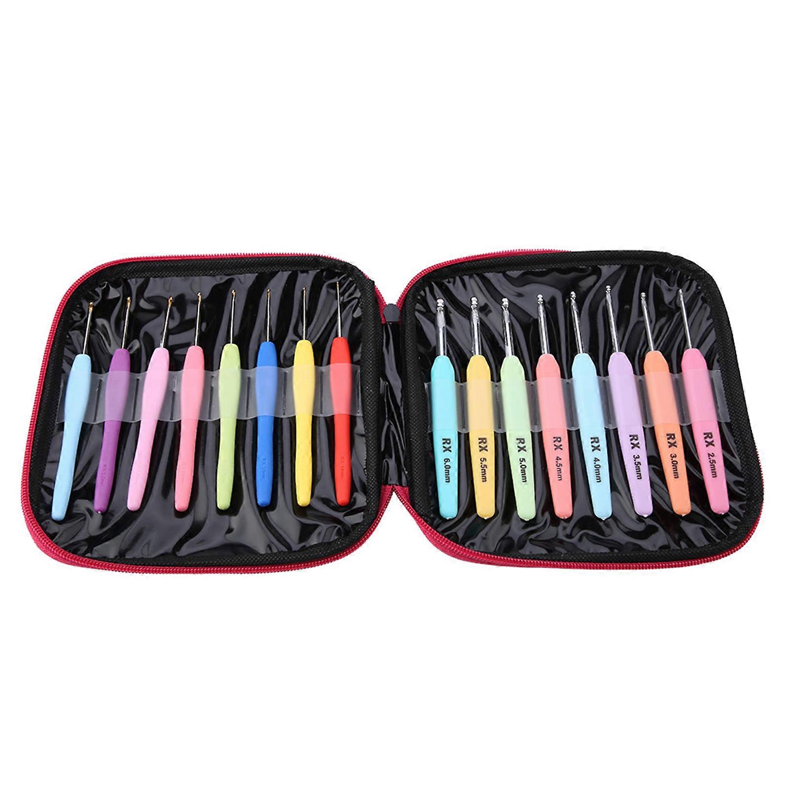 16 Pcs Multi colored Crochet Hooks Set Aluminum Knitting Hooks Kit with Soft Handle