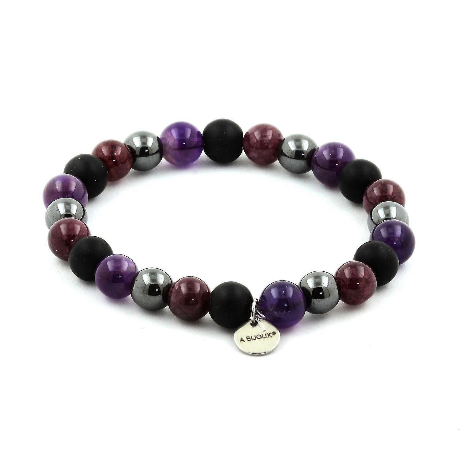 Amethyst Beads Bracelet + Hematite + Lepidolite + Matte Black Onyx 8 mm