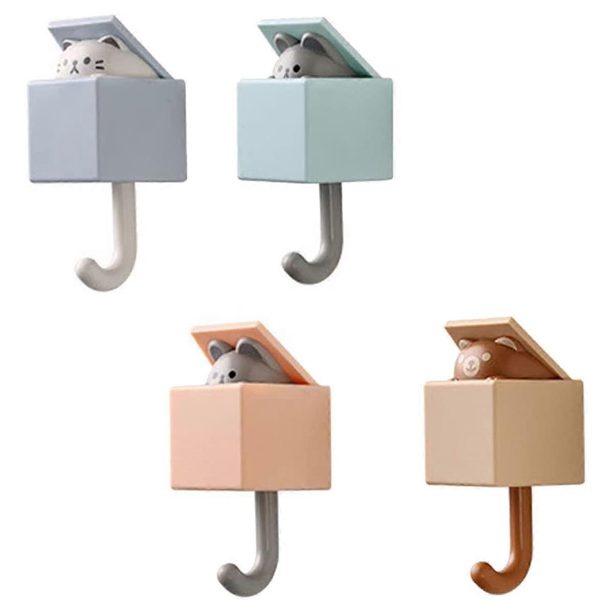 4 PCS Adhesive Coat Hook, Cute Key Holder Hook, Cute Pet Hooks for Coat, Scarf, Hat, Towel, Key, Pe