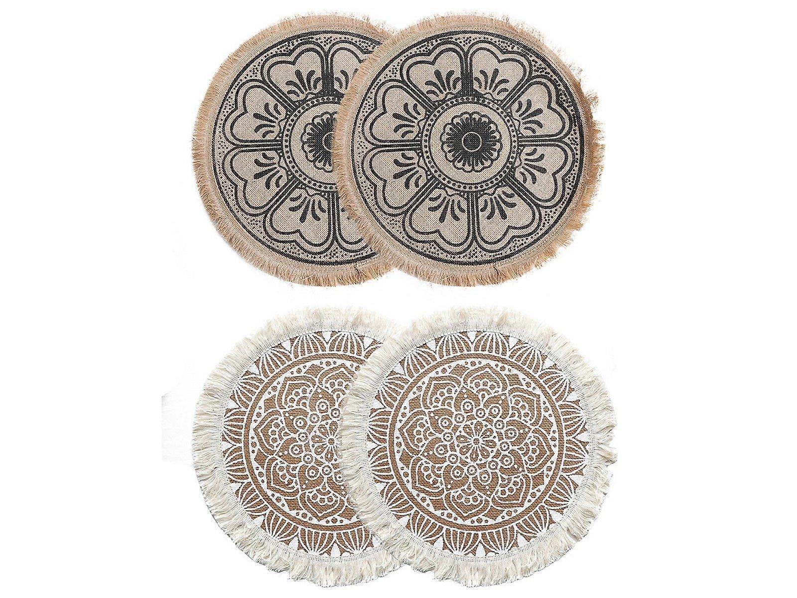 4Pcs 41cm Jute Woven Placemat Round Tableware Mat Dining Room Table Decor