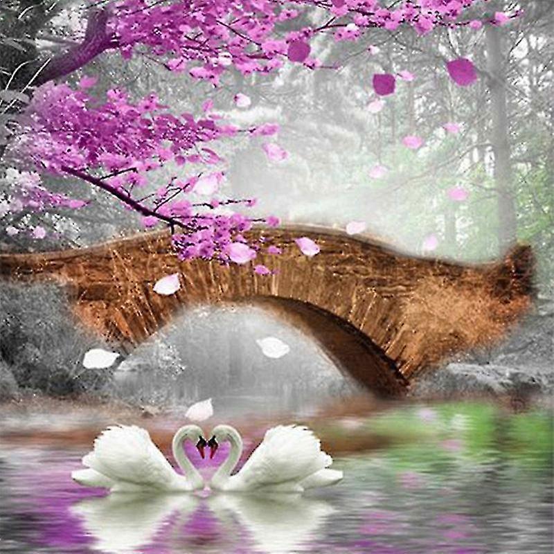 100% Full 5d Diy Daimond Painting "swan Couple" 3d Cross-stitch Round Rhinestone Full Pasted Diamant Painting Embroidery Animal