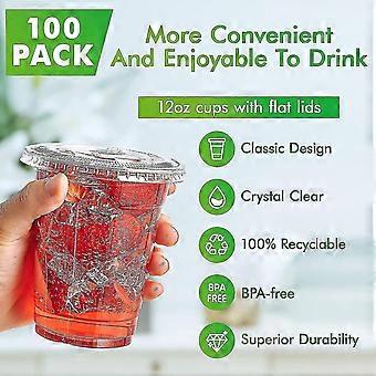 100 Sets] 12oz Clear Plastic Cups With Flat Lids, Disposable Drinking Cups,  12 Oz Plastic Cups For Ice Coffee, Smoothie, Slurpee, Or Any Cold Drinks |  Fruugo QA