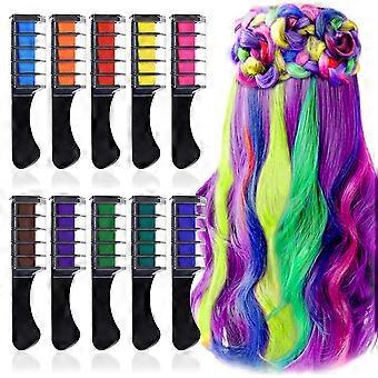 Temporary Hair Chalk For Girl, 10 Colors Washable Color Hair Comb Rainbow Hair Dye Chalk Comb