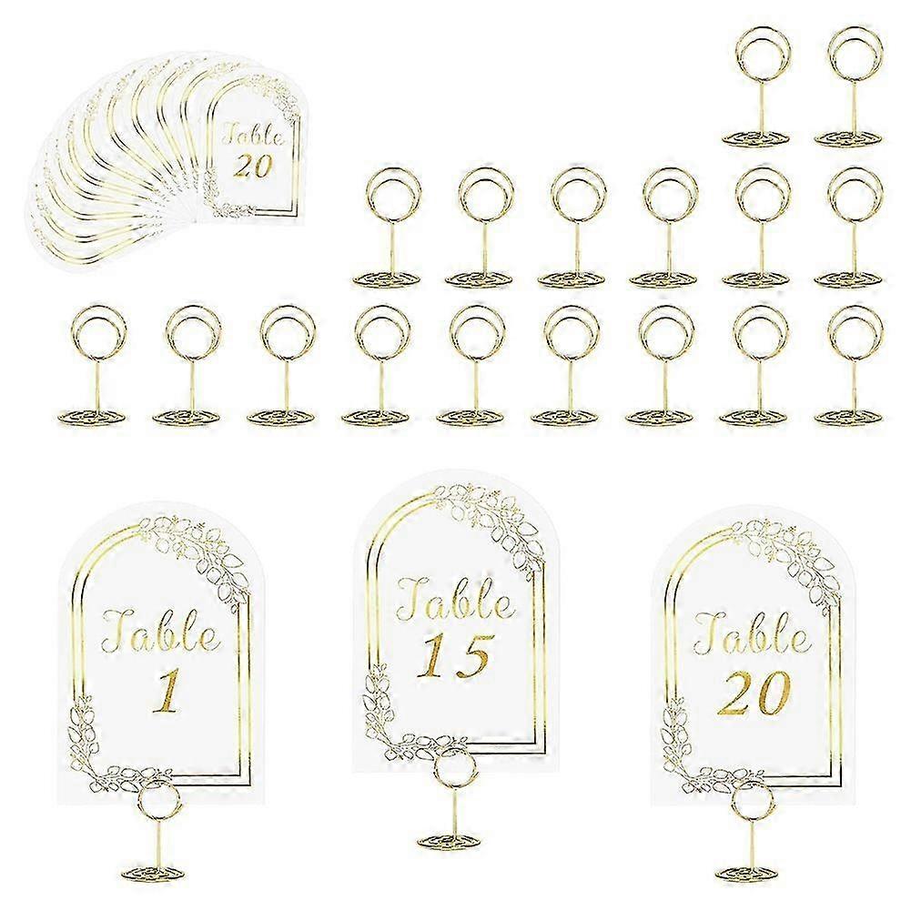 Numéros de table de mariage de 1 à 20 avec 20 porte-numéros de table, cartes de numéro de table en or blanc avec porte-cartes