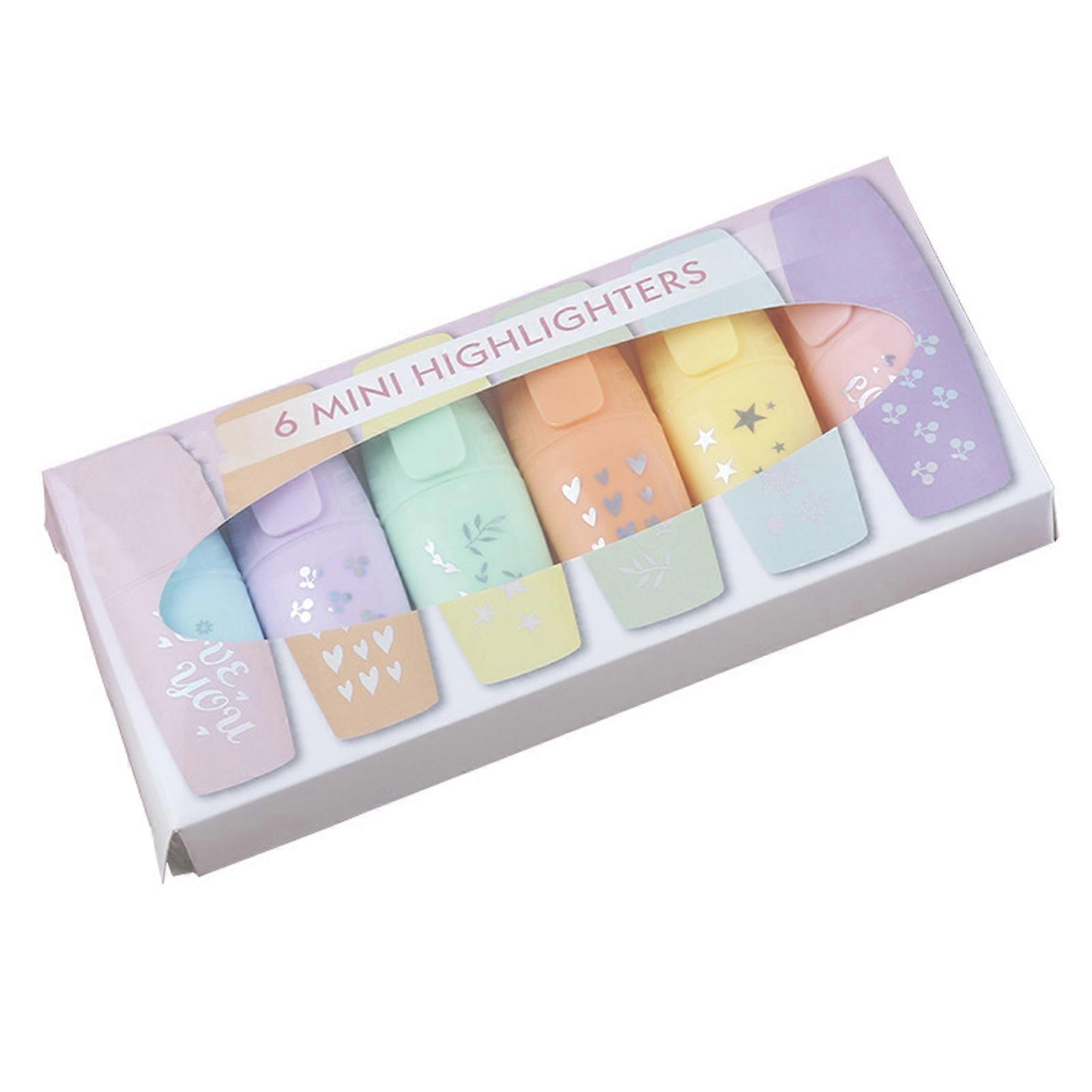 6Pcs/Set Color Highlighter Chisel Top Portable Small Clip No Bleed Quick Drying Kids Students Fluorescent Marker Pen School Office Supplies KAESI