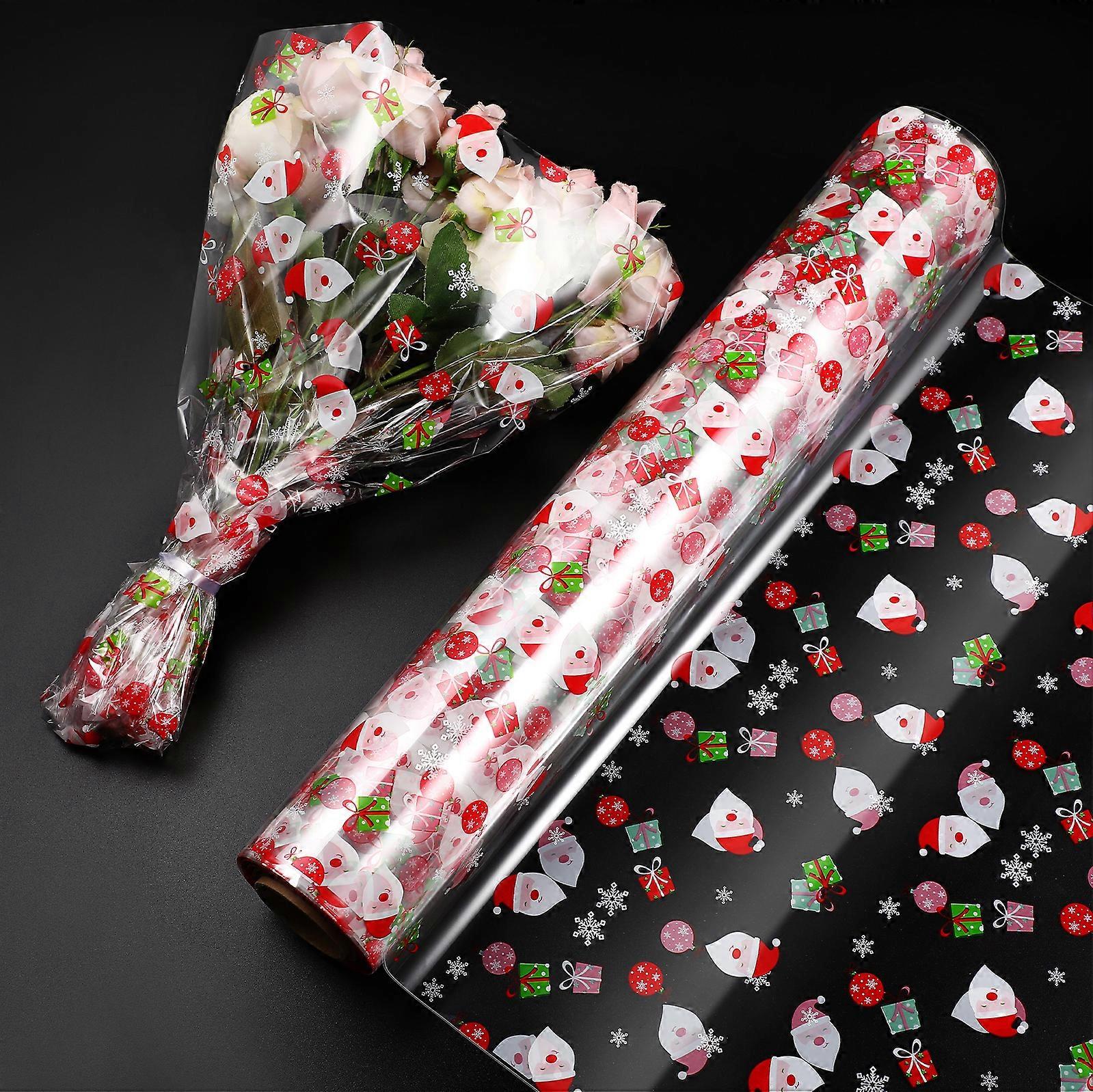 STOBOK Cellophane Wrap 3 Mil Transparent Cellophane Wrap Roll Santa Claus Decorated Cellophane Bags to Wrap Gift Baskets Arts Crafts (3000x80cm)