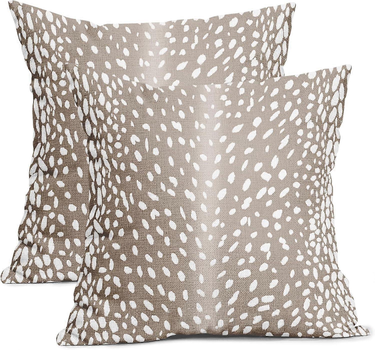 アンテロープ枕カバー20X20インチベージュ鹿動物プリント装飾的な正方形の枕カバーモダンなニュートラルフェイクフォーンコットンリネンスロー枕セット2個