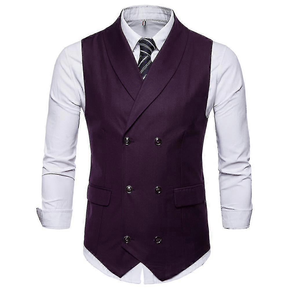 Herren Business Formal Solid Color Revers Zweireihige Slim Weste 4 Farben