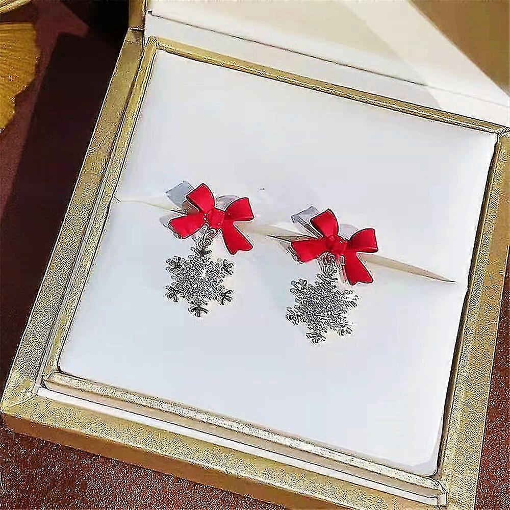 Aiyuego Cute Christmas Elk Bow Dangle Earrings For Women Asymmetric Star Hair Ball Long Tassel Earri