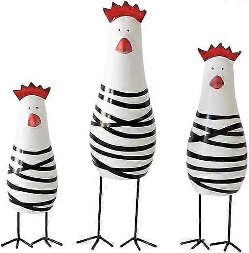 3 Pieces Wooden Chicken Rooster Decor Figures Set Farmhouse Rustic Home Office Decor