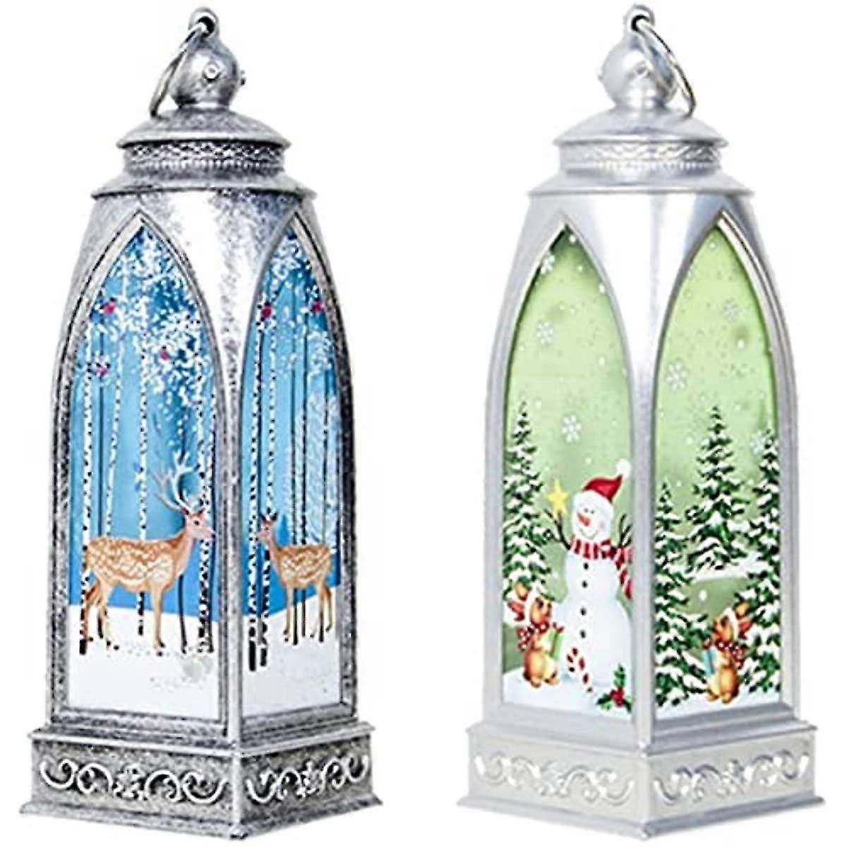 Rative Led Lamp Table Top Lamp Operated Hanging S For Xmas 2pcs (silver Elk Silver Man )