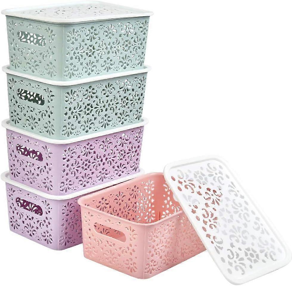 Plastic Wicker Basket Set - 5Pcs Woven Storage Baskets