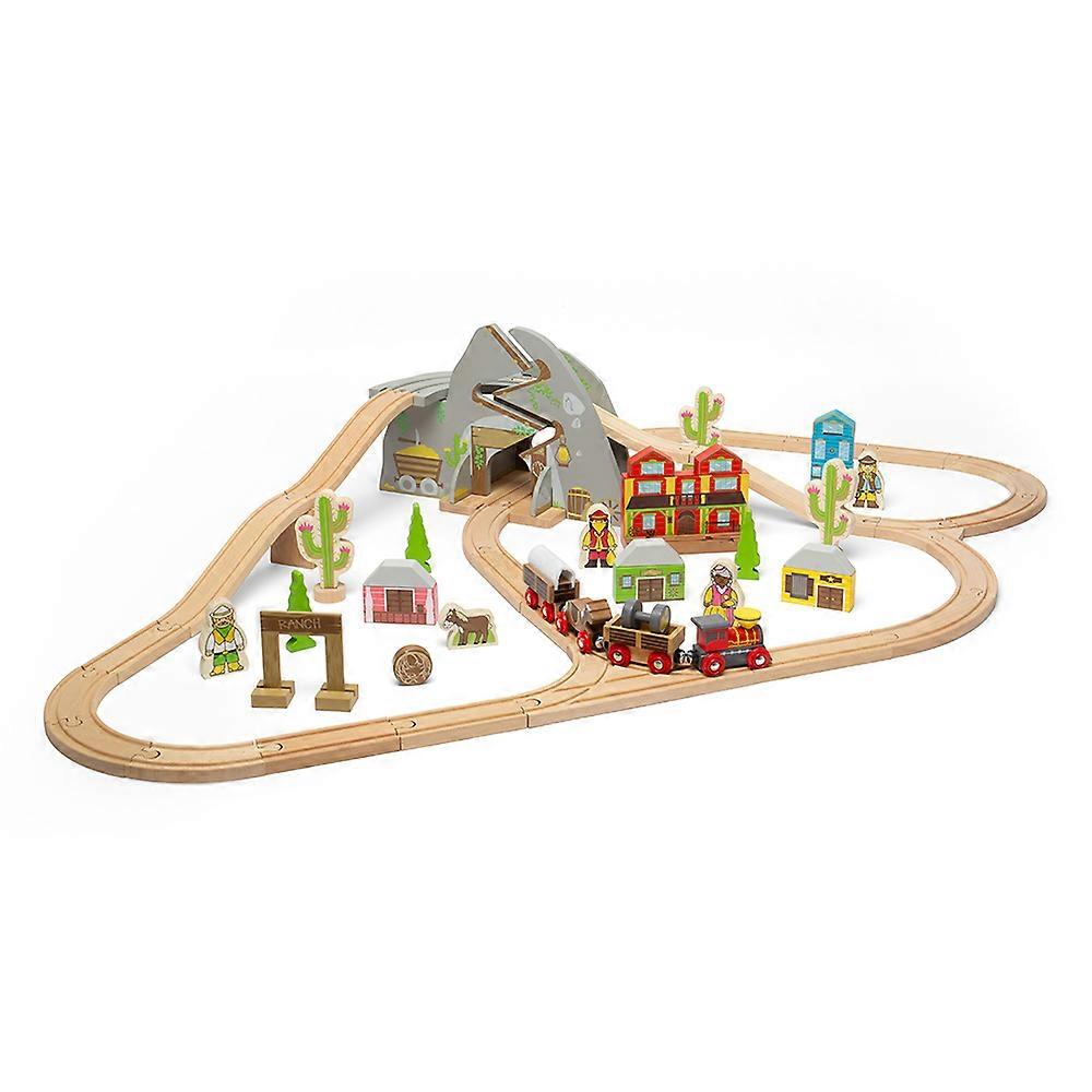 Bigjigs Rail Wooden Wild West Train Set, Train Sets For Kids - 62 Play Pieces