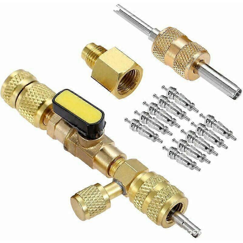 Valve Core Remover/Installer Brass Disconnect Valve SAE 1/4 and 5/16 Dual Size to Prevent Refrigerant Leaks for R12 R22 R410A