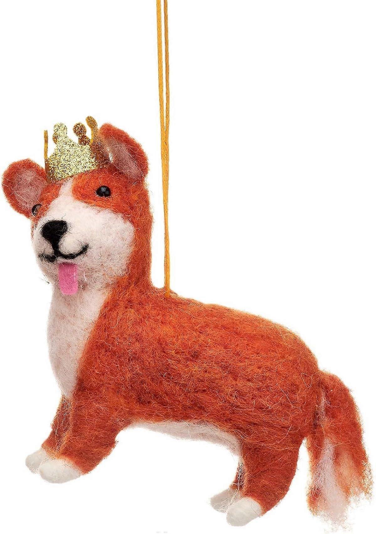 Sass & Belle Felt Corgi with Crown Christmas Tree Decoration