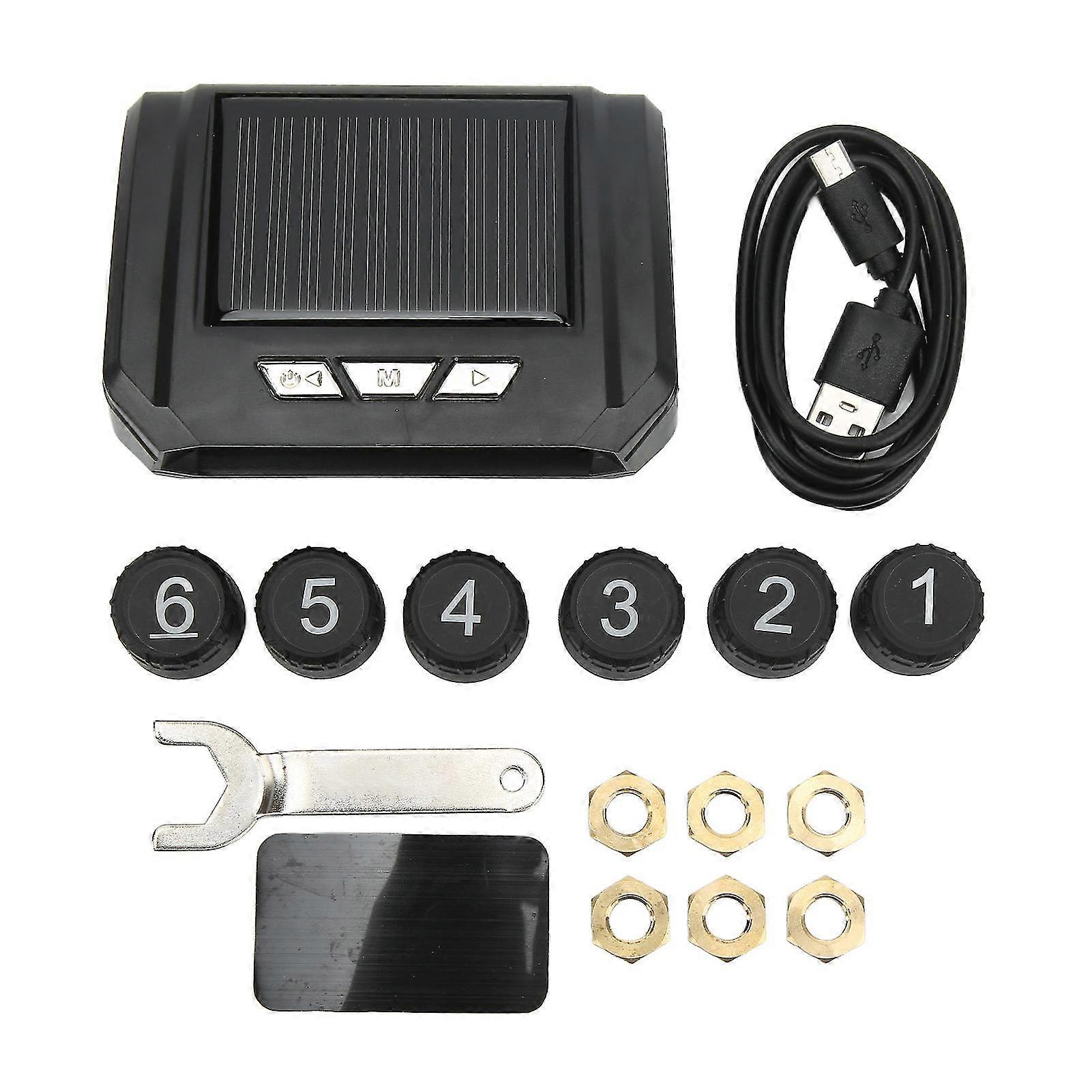 Wireless Solar Power TPMS Monitor with 6 Sensors compatible with Light Truck RV - 6 Wheel Truck Tire Pressure Monitoring System