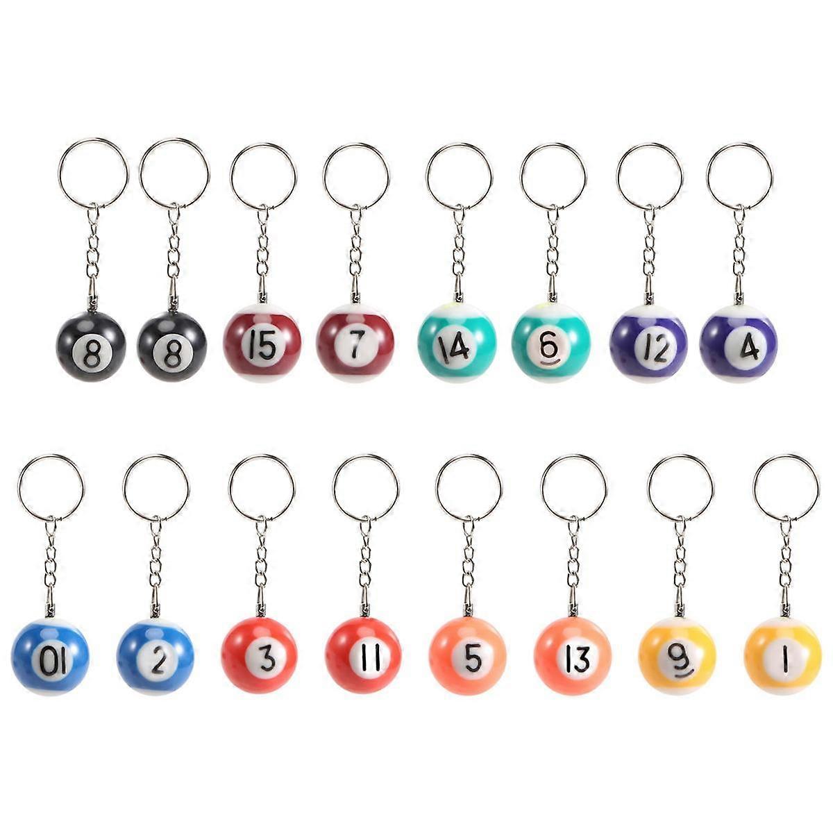 Colorful Billiard Ball Keychain Set 16 Pcs,Mini Key Chain Balls Eightball Billar Chains Accessories