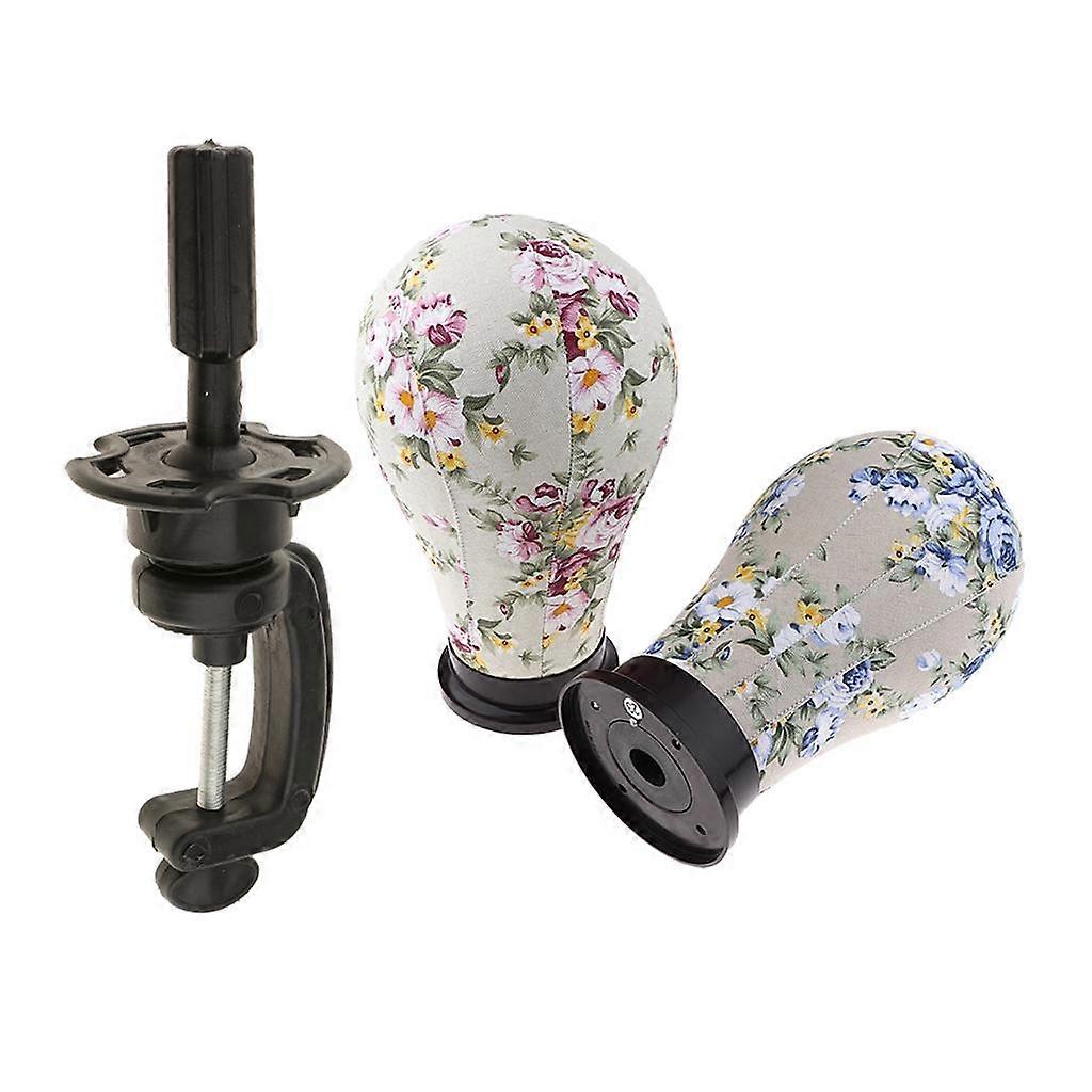 2 Patterns 23 Cork Canvas Head Wig Display Mannequin Head Stand Wigs Making Head With Black Wig Head Clamp