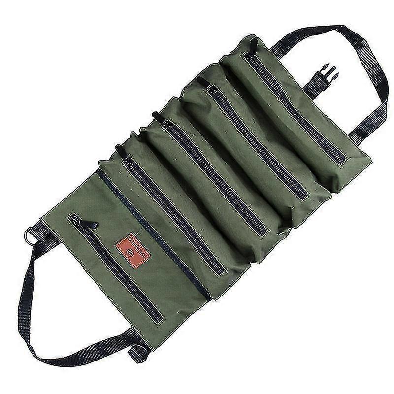 Tool Roll, Canvas Tool Roll Up Bag With 5 Zipper Pockets, Large Capacity Tools Wrap Roll Storage Case, Tool Organisers
