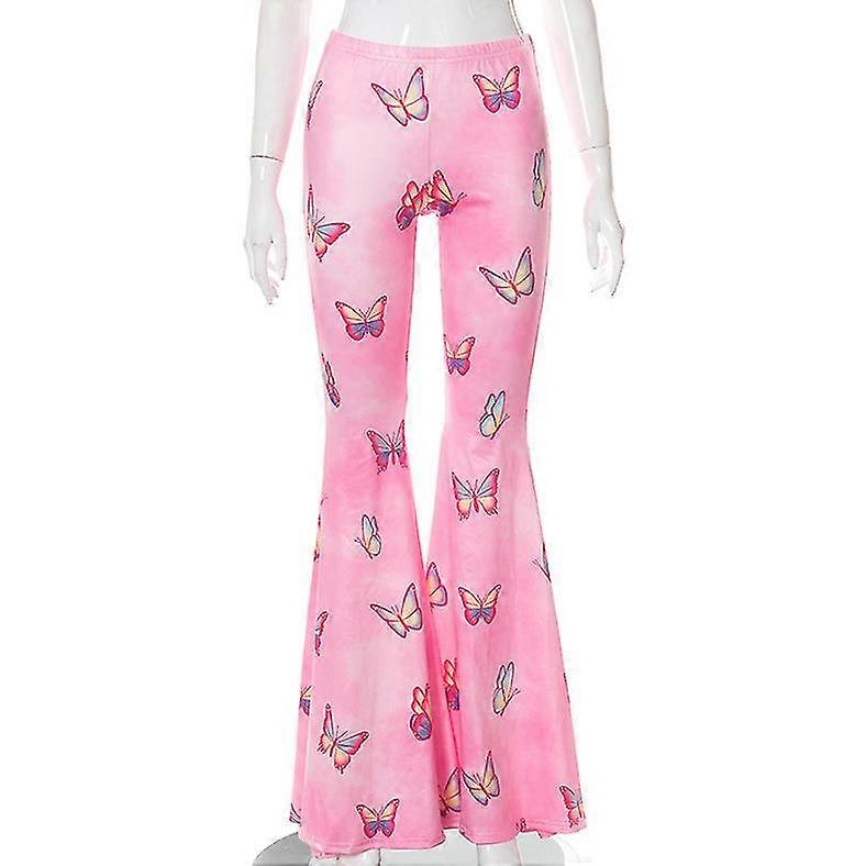 Women Skinny Flared Pants High Waist Print Trousers Hippie Boho Tight Bottoms