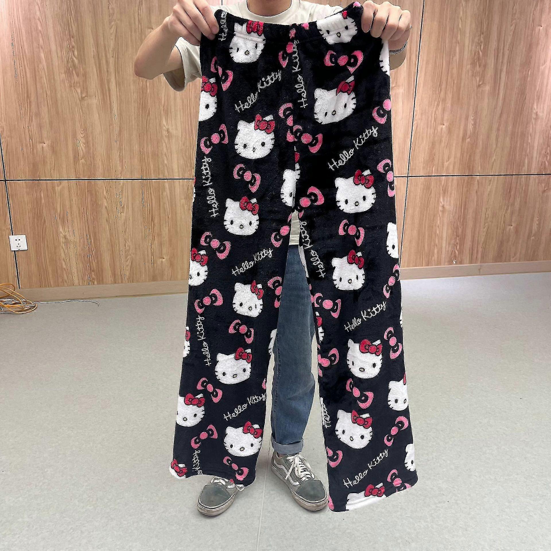 New Sanrio Hello Kitty Melody Cartoon Pants Y2k Women's Autumn/winter Home Warm Pants Printed Kt Cat Casual Plush Pants Gift