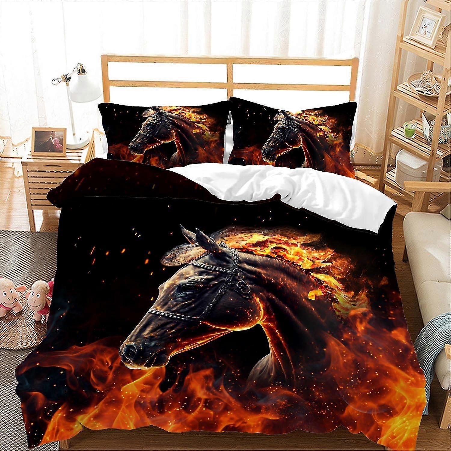 b1054 Lakan Galopperande hästtäcke Täcke täcke 3-delat sängkläder set 1 påslakan och 2 örngott lakan gb1054