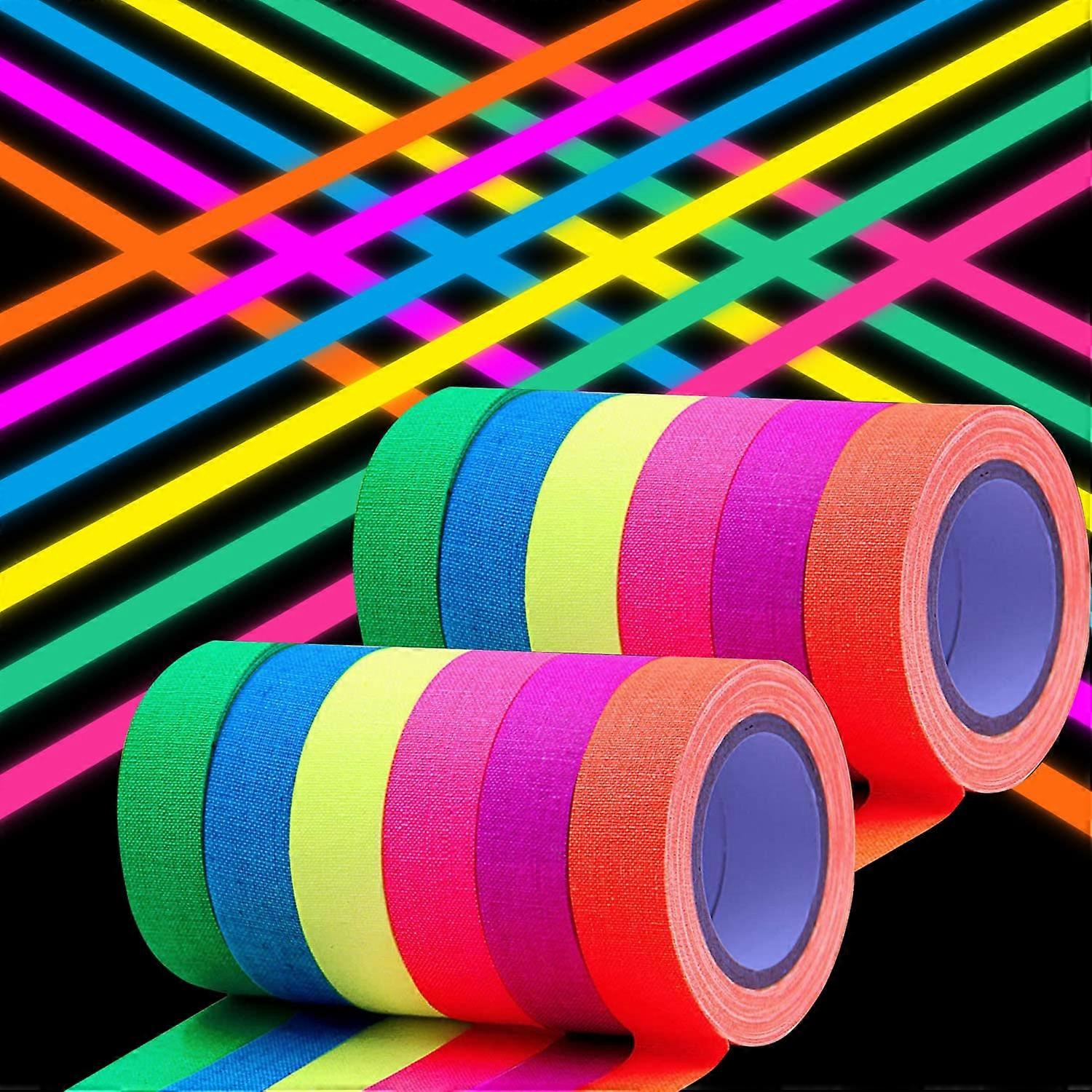 Pack of 6 , UV Fluorescent Neon Tape - Fluorescent Gaffer Tapes Per Roll for Halloween - Fluorescent Tape for Decoration