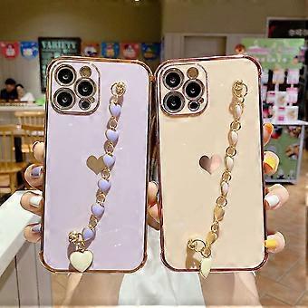 Custodia IPhone 13 Pro Max Con Cordino A Cuore - Silicone Morbido E Cinturino Regolabile Viola