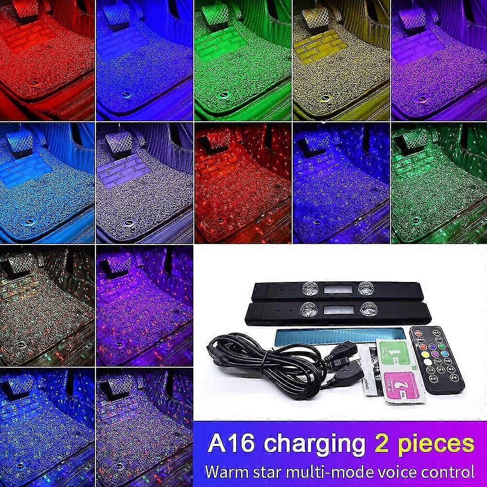 Car Atmosphere Lights 5 Modes Ambient Lamp with Remote Multi-color Portable Decorative Light for Auto Home USB Rechargeable