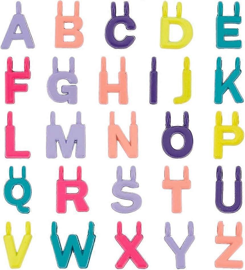 52 Pcs 26 Styles Letter A-Z Charms Plated Alphabet Spacer Charms Initial Charms Pendants Colorful Alloy 1-Loop/2-Loop Links for Necklace Bracelet Jewe