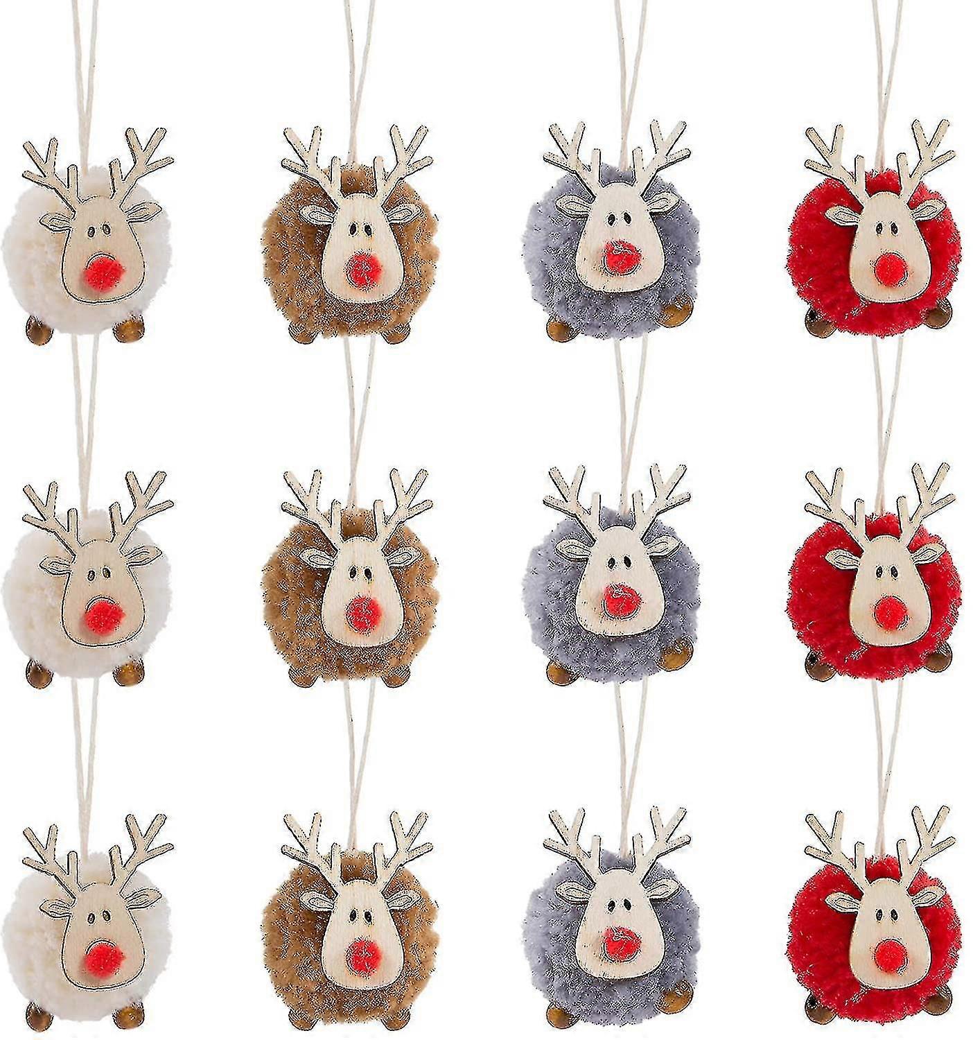 12 karácsonyi filc csomag fa jávorszarvas lógó díszek - 4 szín imádnivaló fa gyapjú filc rénszarvas karácsonyfa függő medálok C-MXBC