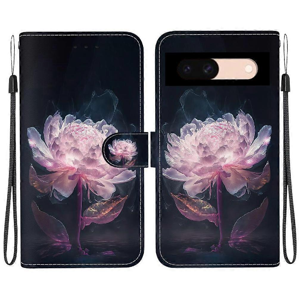 Case For Google Pixel 8A Painted Wallet Cover with Card Slots Compatible with Google Pixel 8A Case - Pink Flower