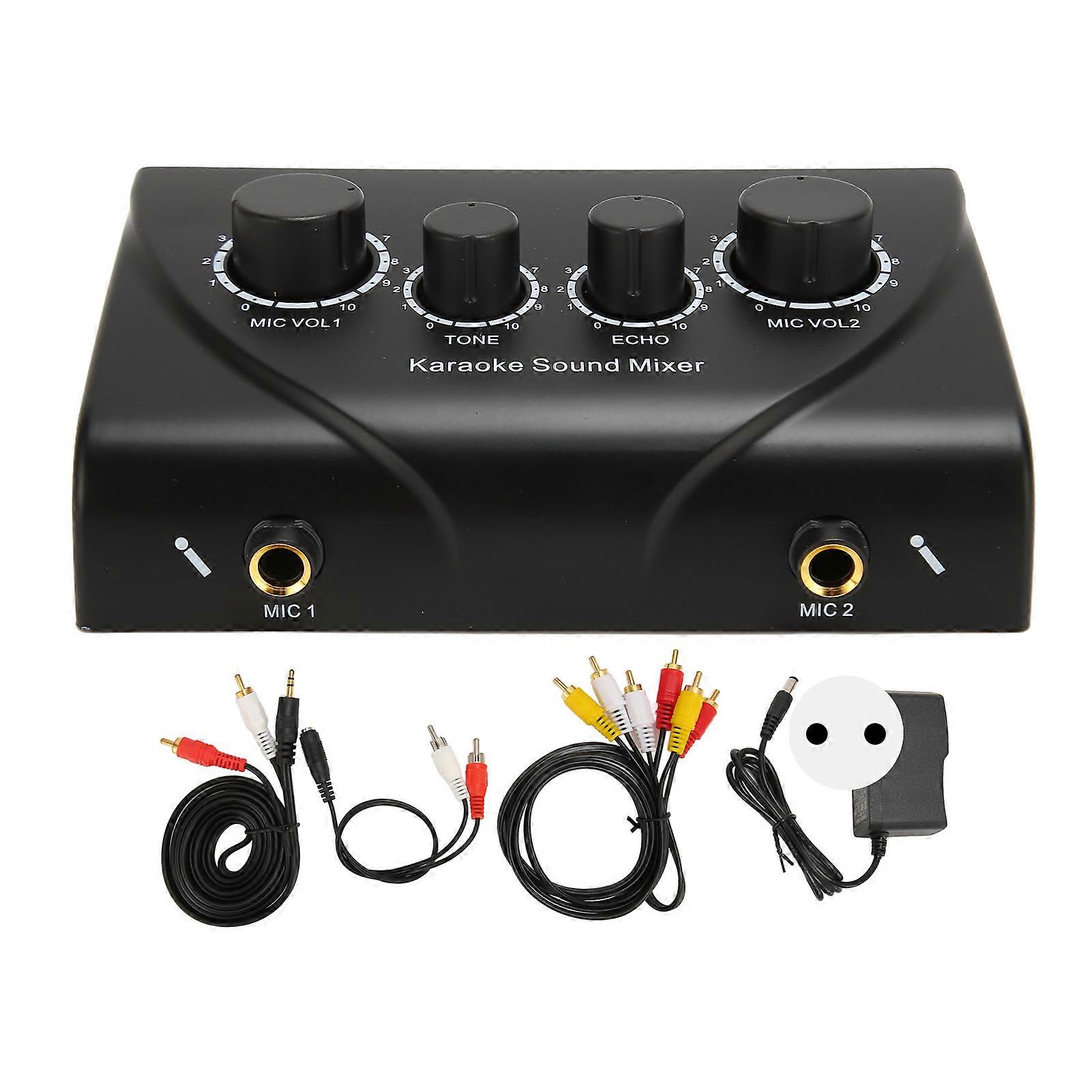 Karaoke Sound Mixer Professional Plug and Play 2 Mic Microphone Pre Amplifier for Home Theatre System 100?240V EU Plug