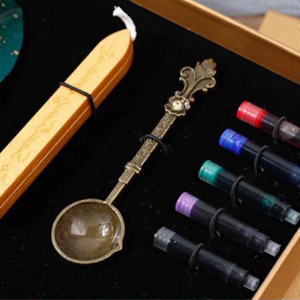 Retro Gothic Style Quill Pen Set With Ink Sacs/Wax Seal Stick/Seal Stamp/Spoon