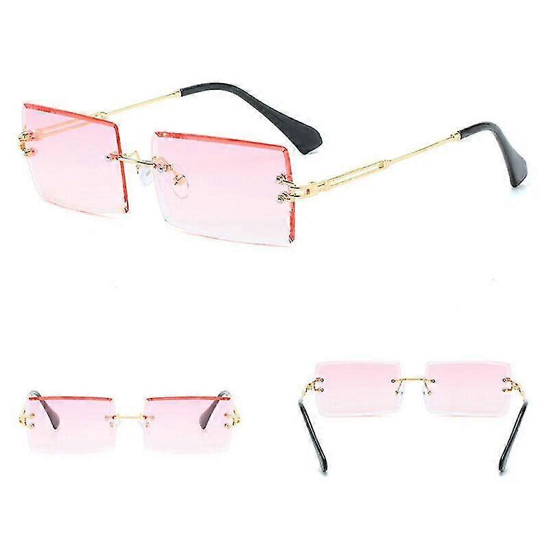gradient pink glass uv400 rectangle rimless sunglasses tinted frame