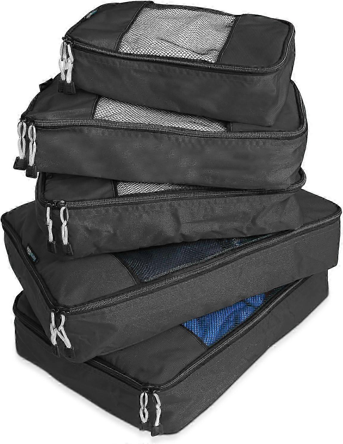 Packing Cube System - Durable 5 Piece Weekender Plus Set (Black)