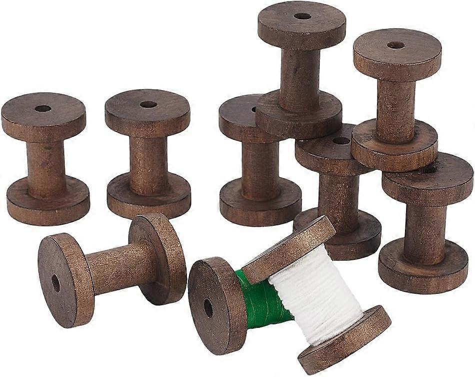 10pcs Wooden Empty Spools 2.4x1.9 inch Coffee Empty Thread Spools Large Wood Empty Bobbins Natural Wire Weaving Bobbins Wooden Bobbins for Arts and DI