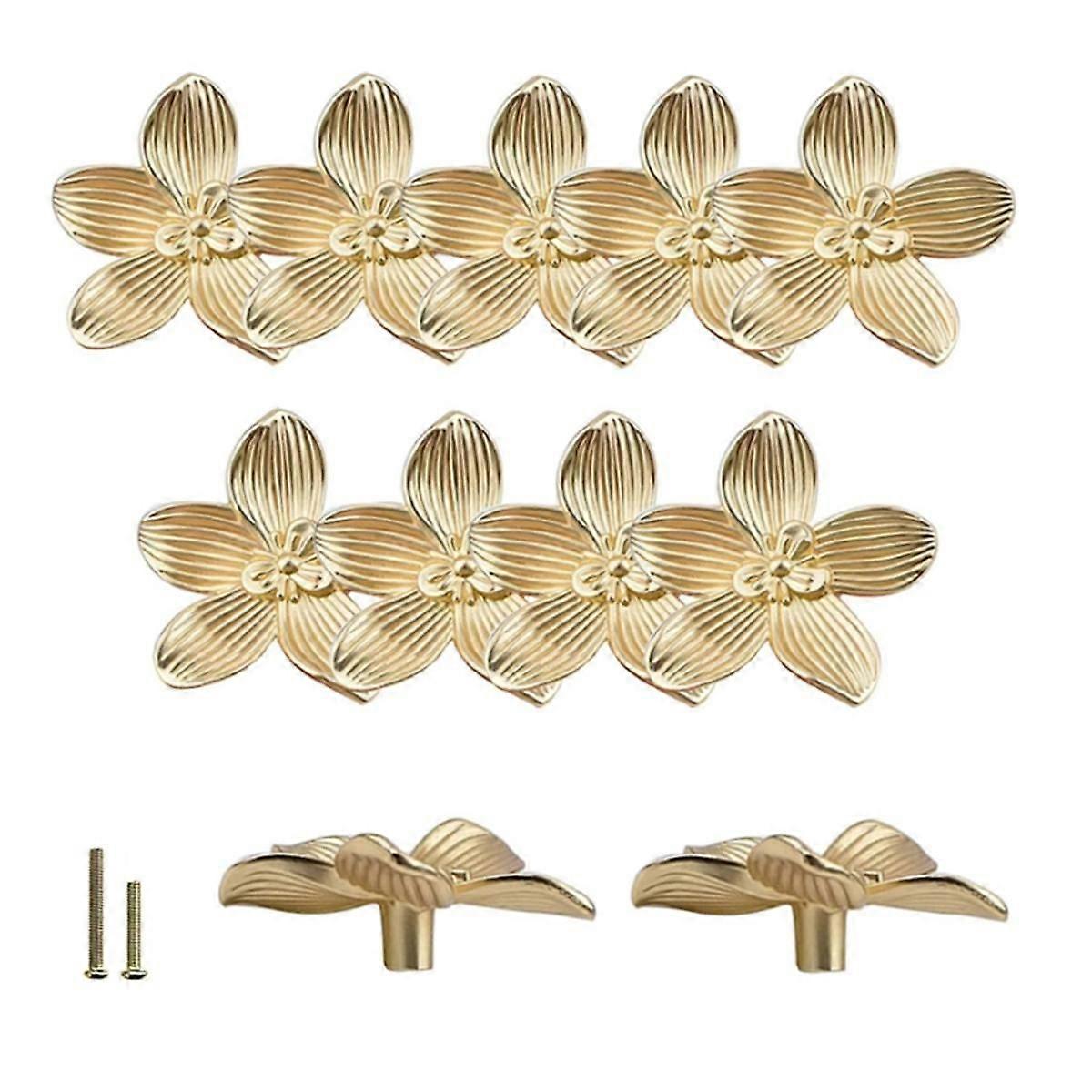 12Pcs Gold Flower Drawer Knobs Petal Kitchen Cabinet Knobs Dresser Knobs Furniture Cupboard Drawer