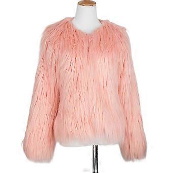 Fausse fourrure pour femmes Manteau chaud Luxueux Manteau en fausse fourrure Cardigan hirsute pour l'automne XL Rose